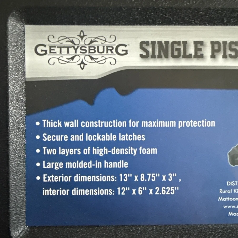 Gettysburg Single Pistol Gun Carrying Storage Case NEW